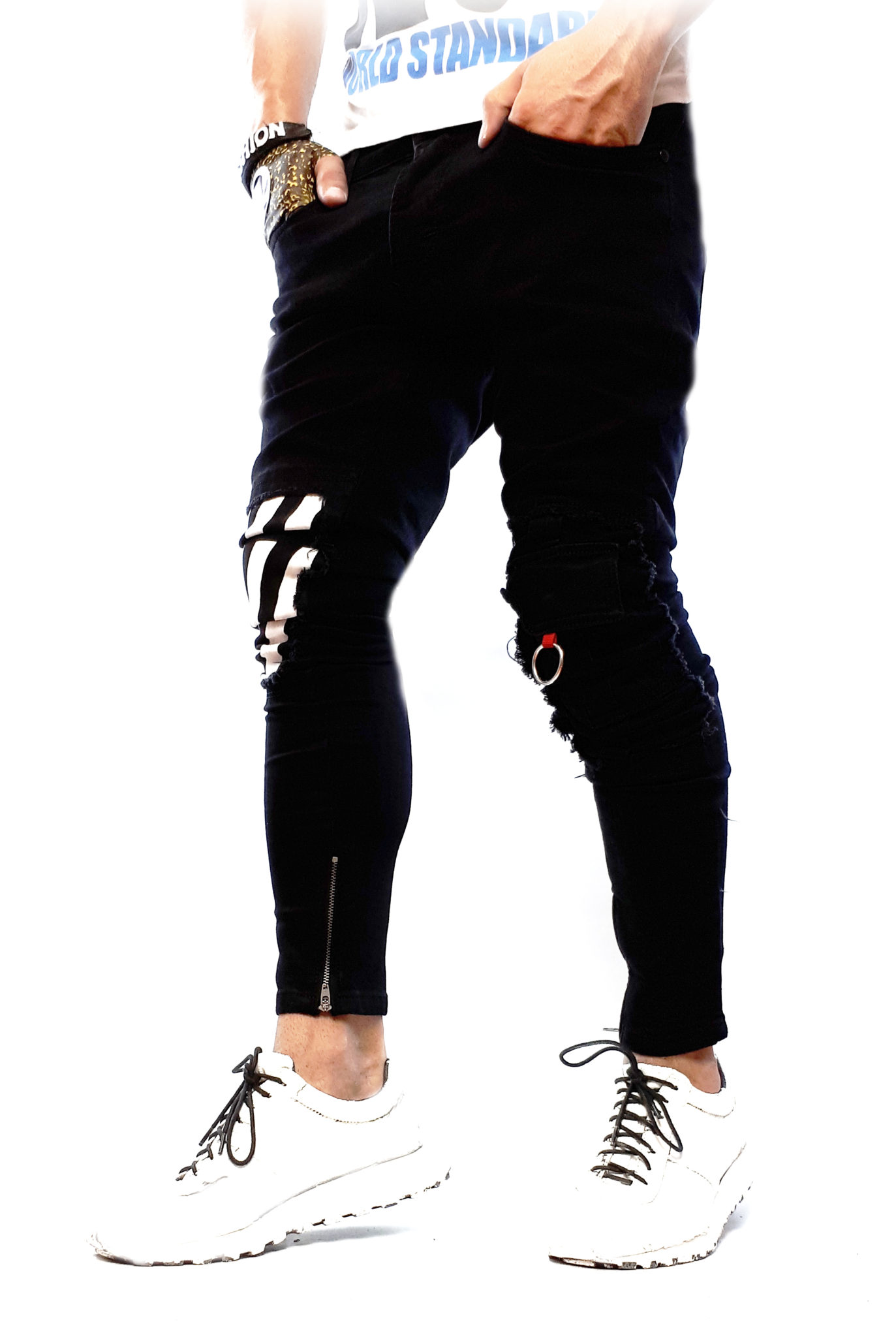 blugi mortal black skinny buzunar aplicat
