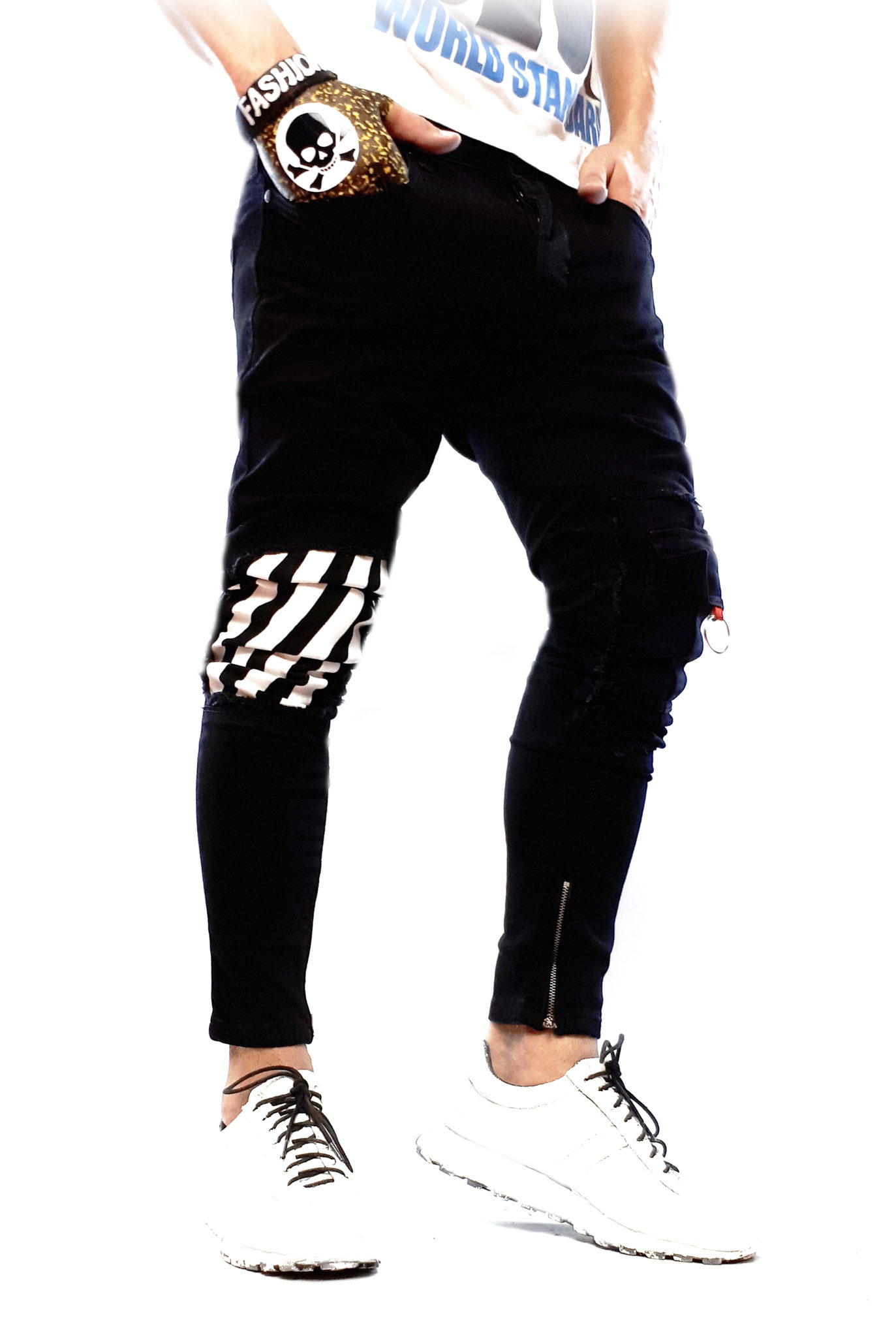 blugi mortal black skinny buzunar aplicat