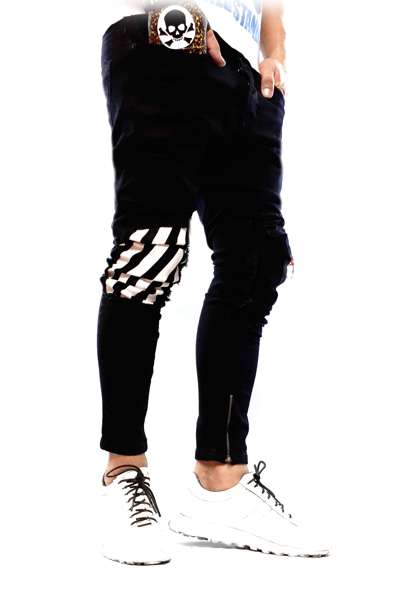 blugi mortal black skinny buzunar aplicat