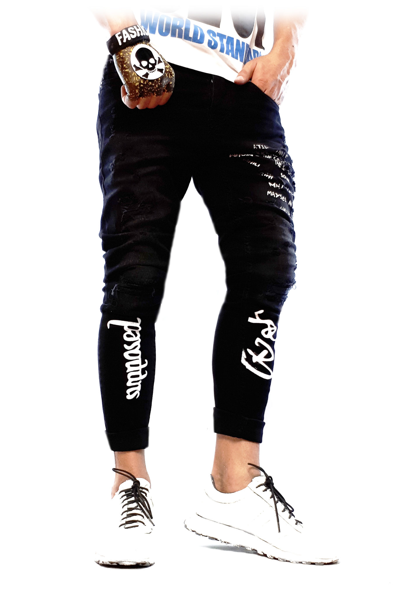 blugi mortal black skinny print text