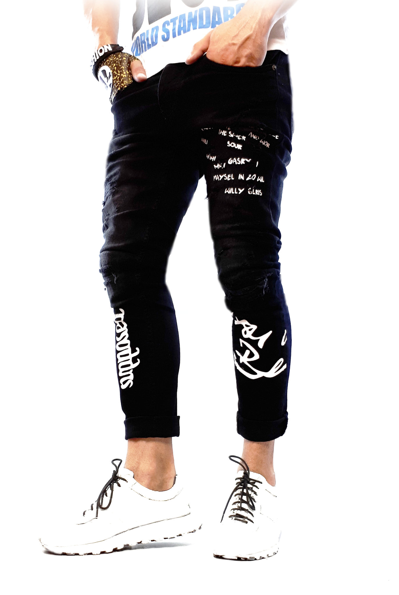 blugi mortal black skinny print text