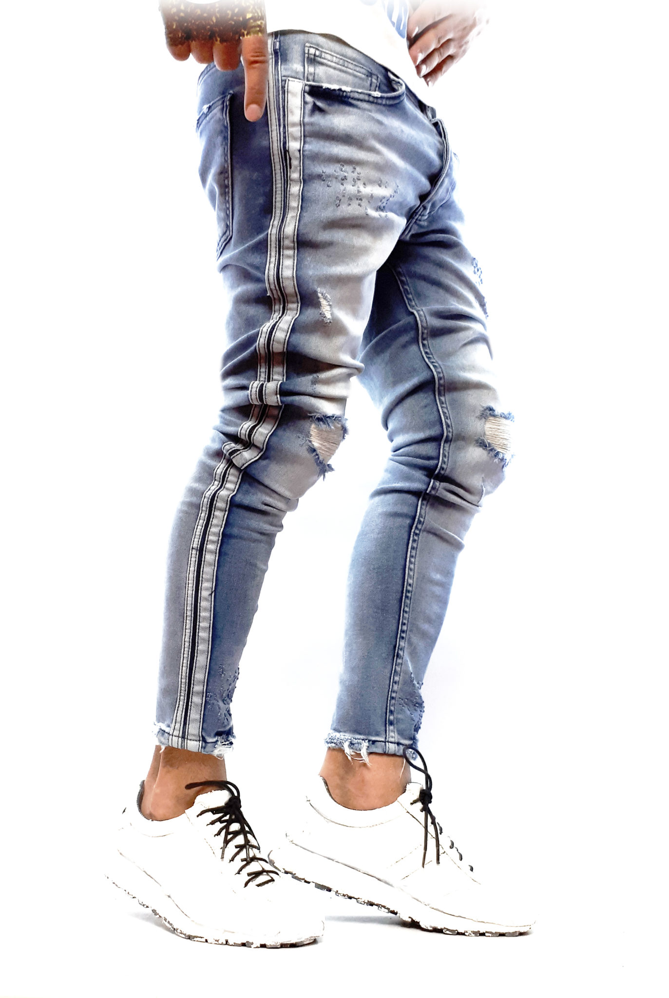 blugi mortal blue deschis linii laterale
