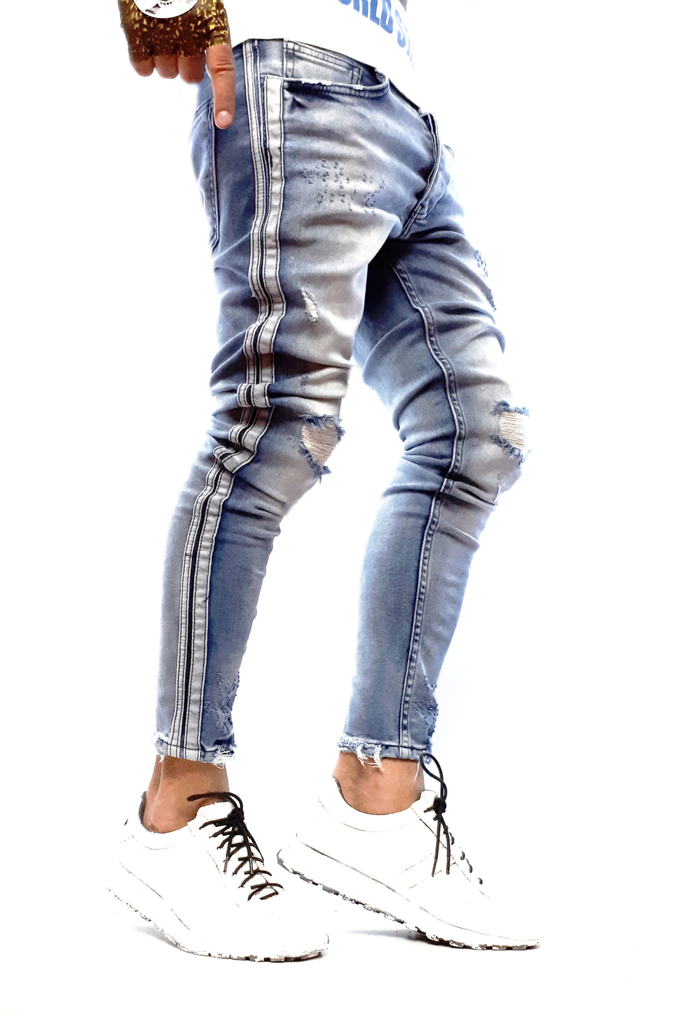 blugi mortal blue deschis linii laterale