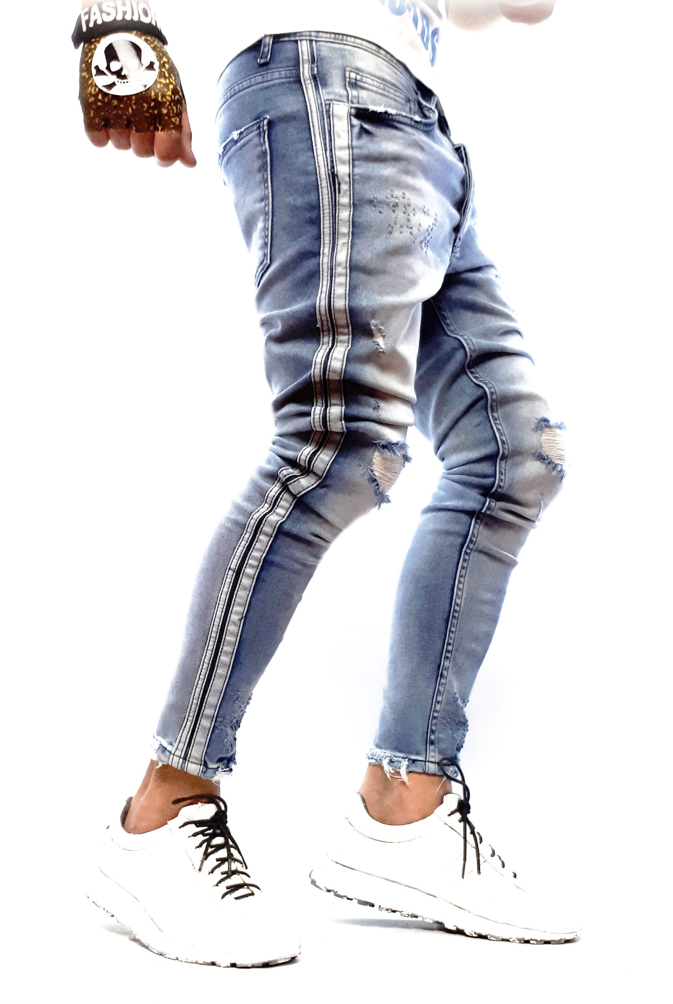 blugi mortal blue deschis linii laterale