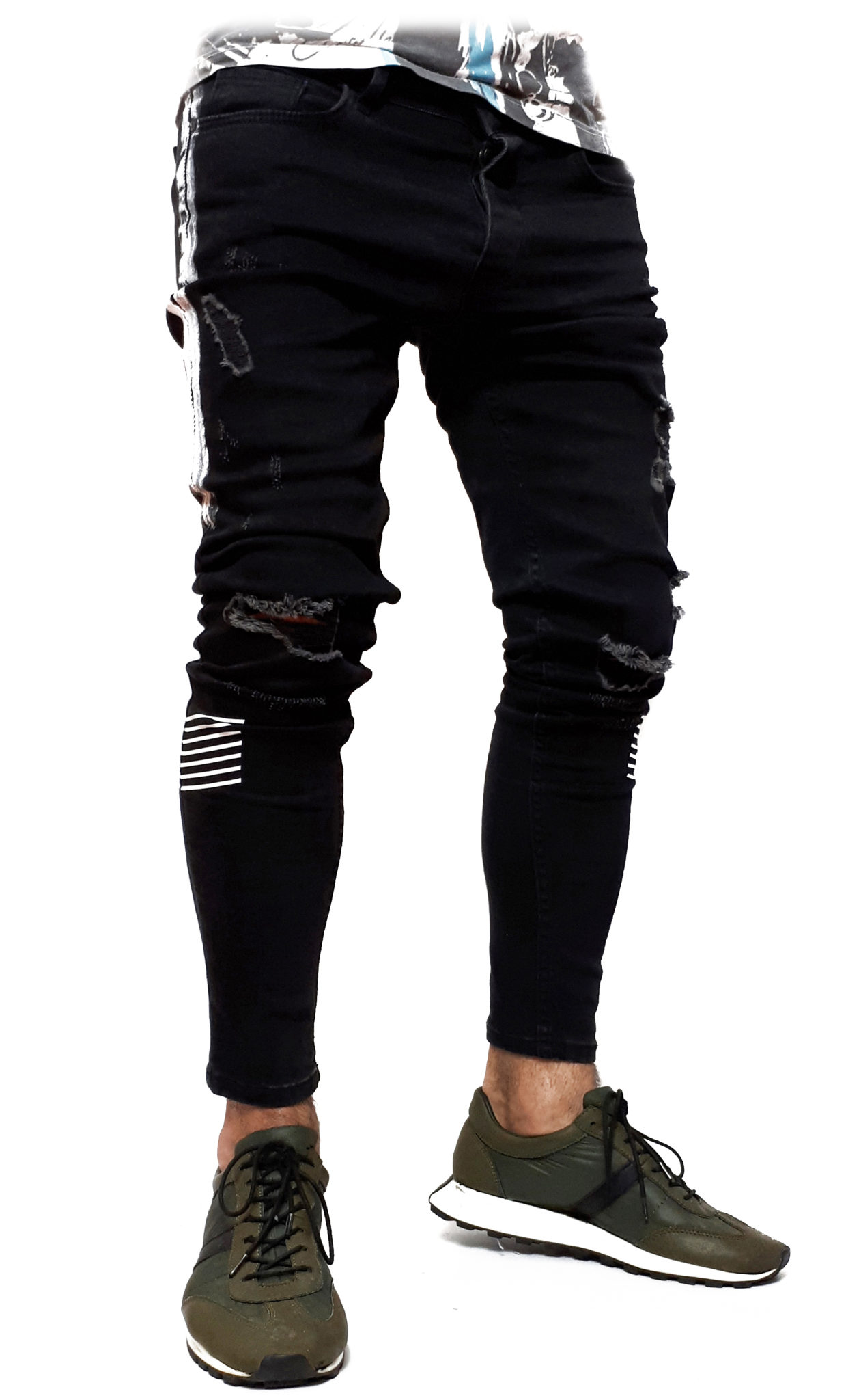 blugi negri linii imprimate mortal design