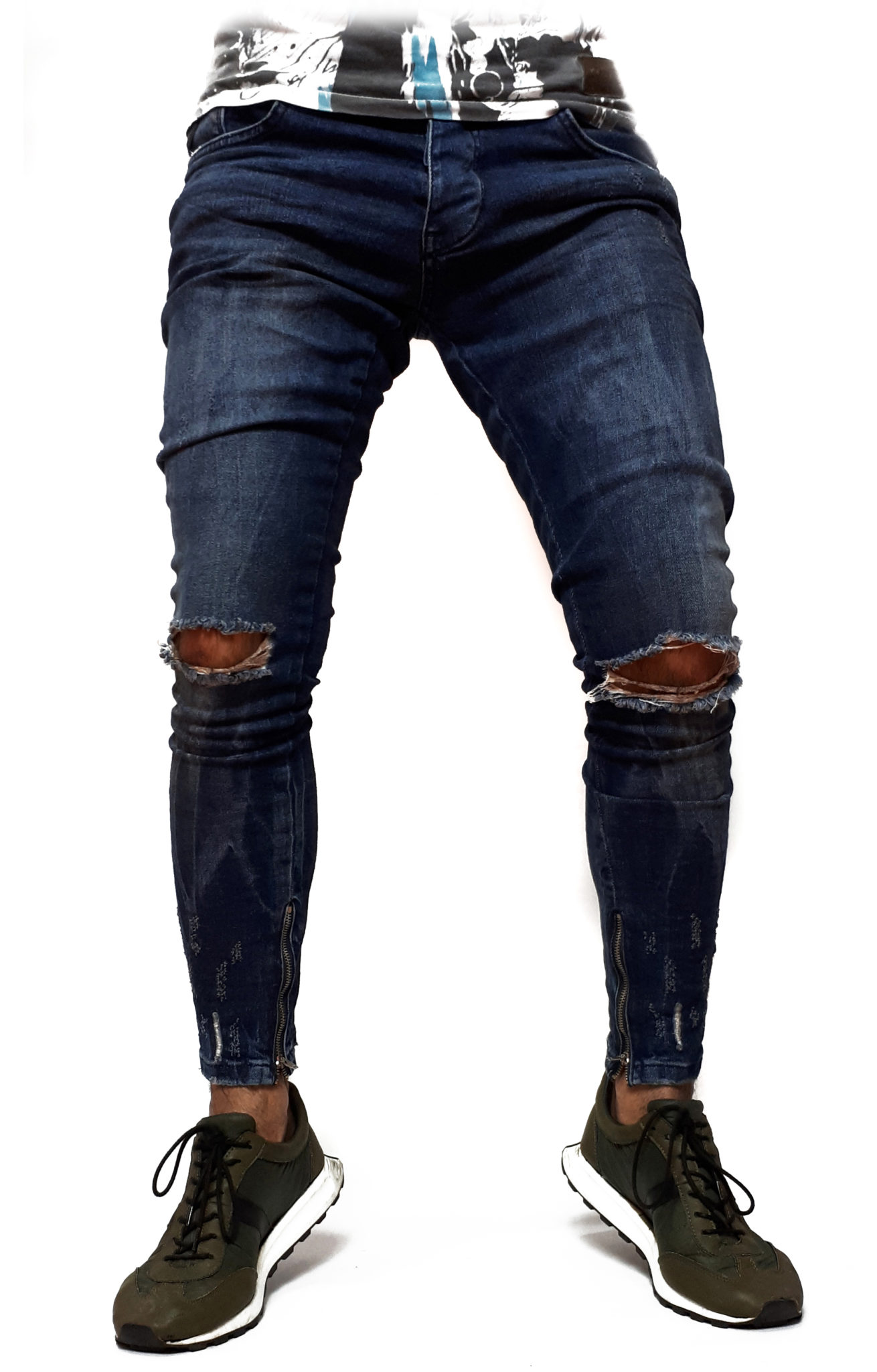 blugi rupturi genunchi fermoare mortal skinny