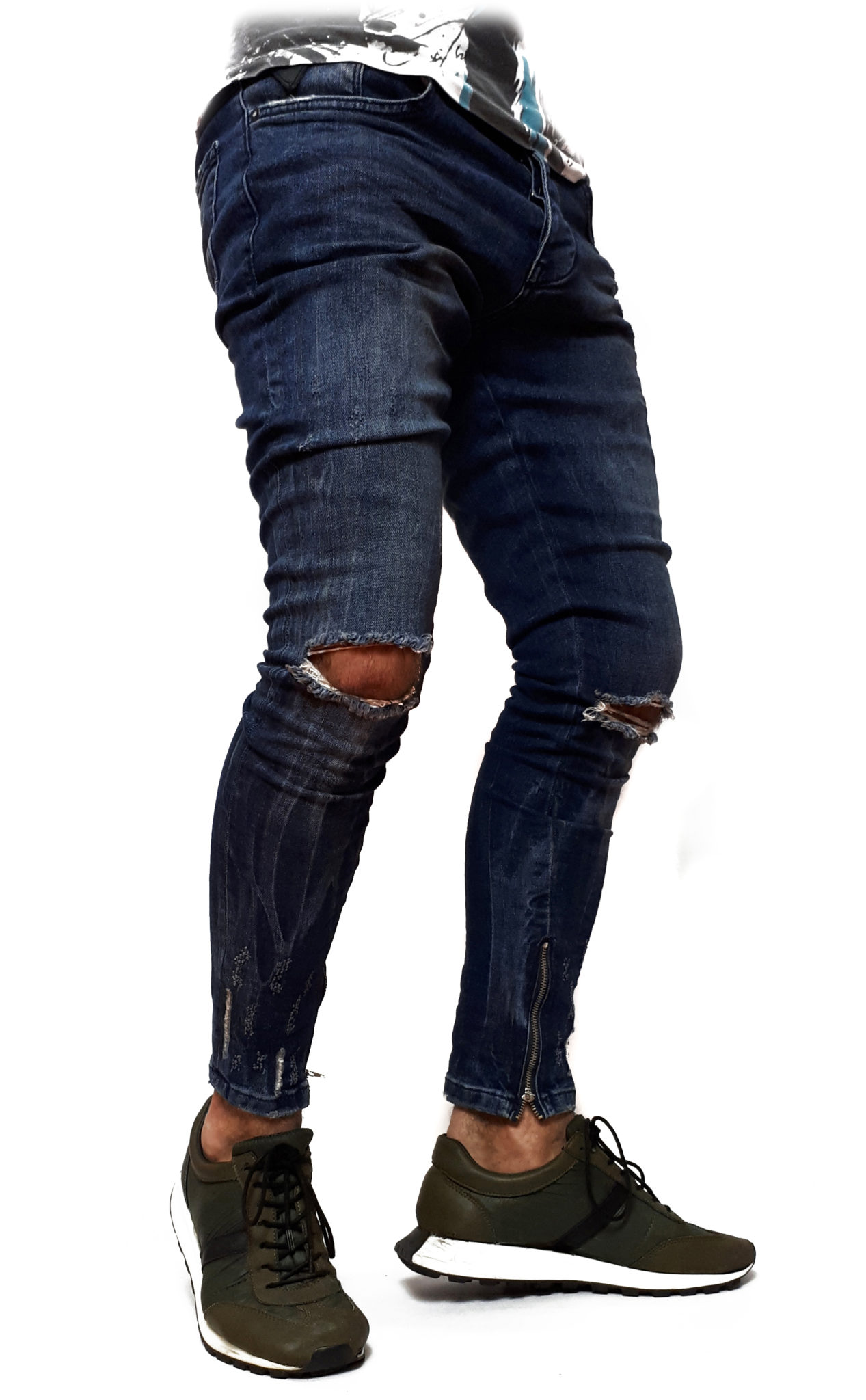 blugi rupturi genunchi fermoare mortal skinny