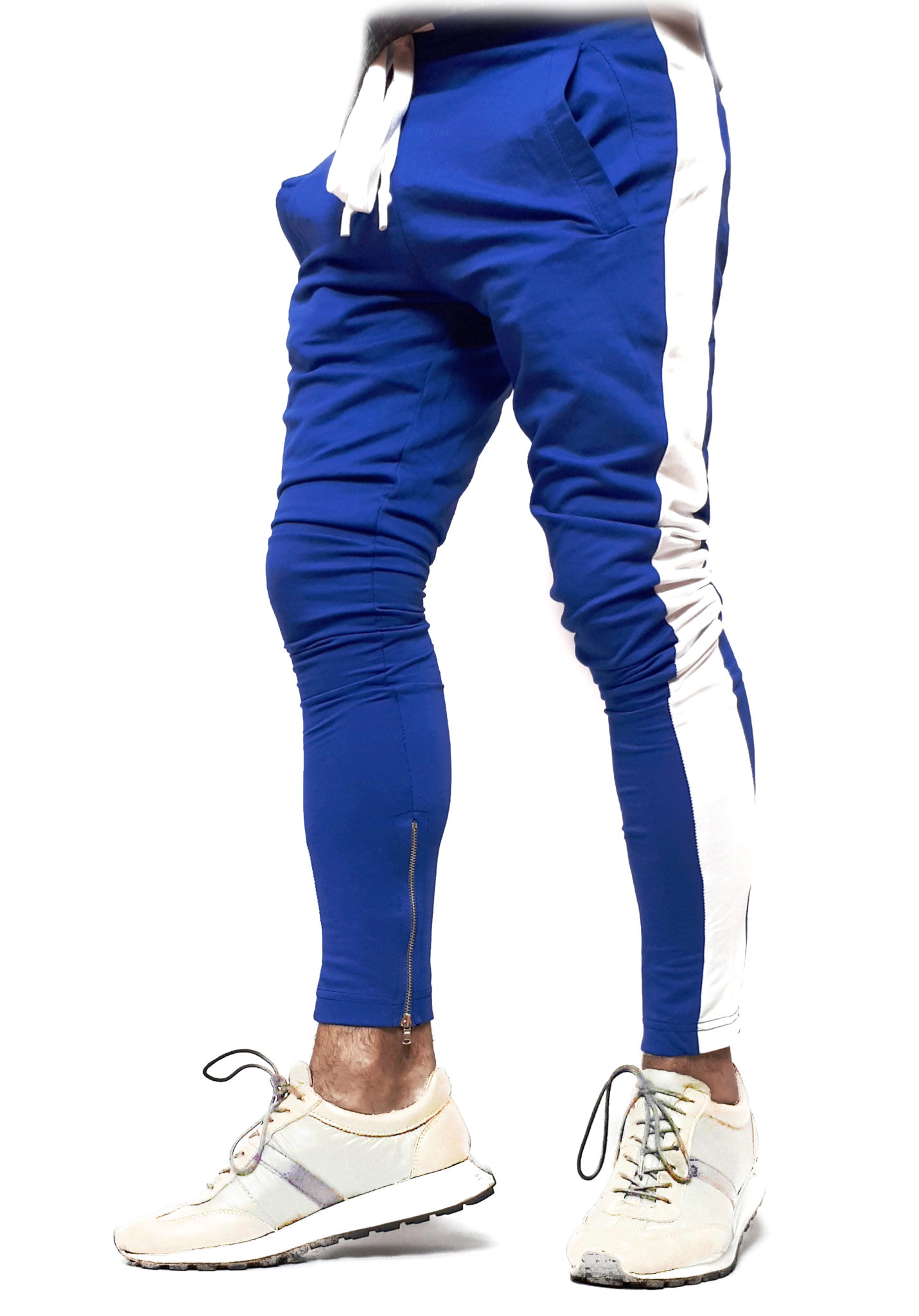 pantaloni sport albastri cu dungi laterale