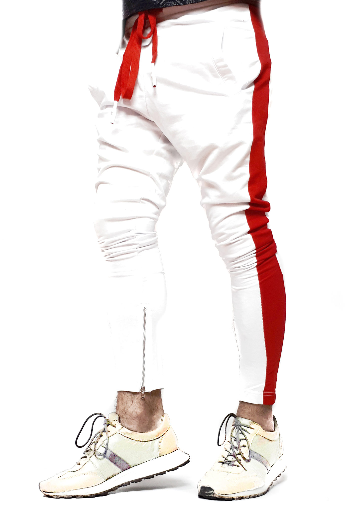 pantaloni sport albi dungi laterale